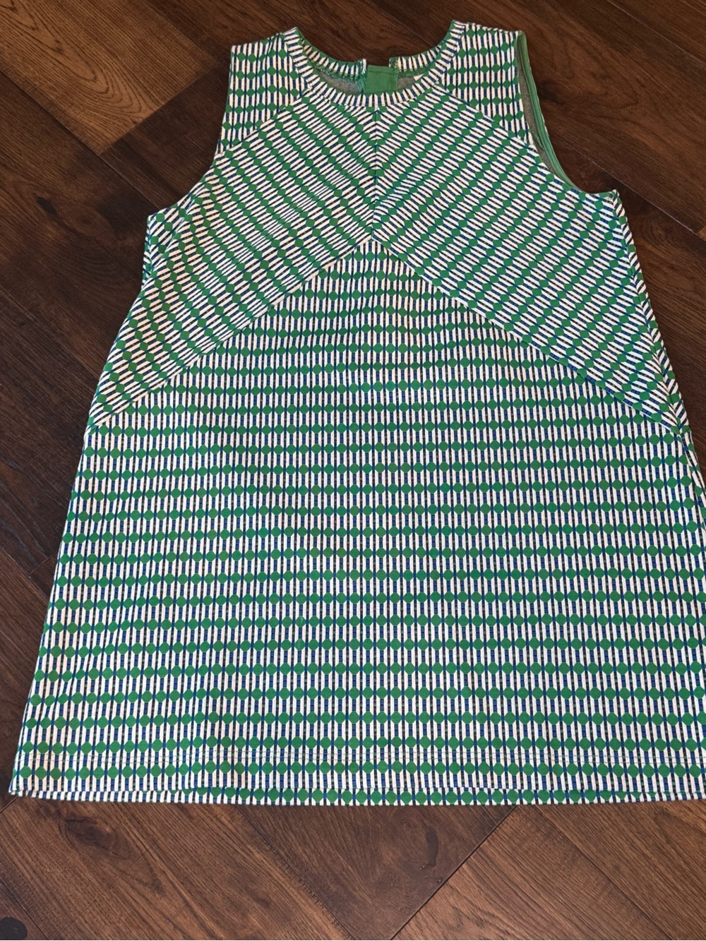 Anthropologie Green and White Sleeveless Geometric Shift Dress